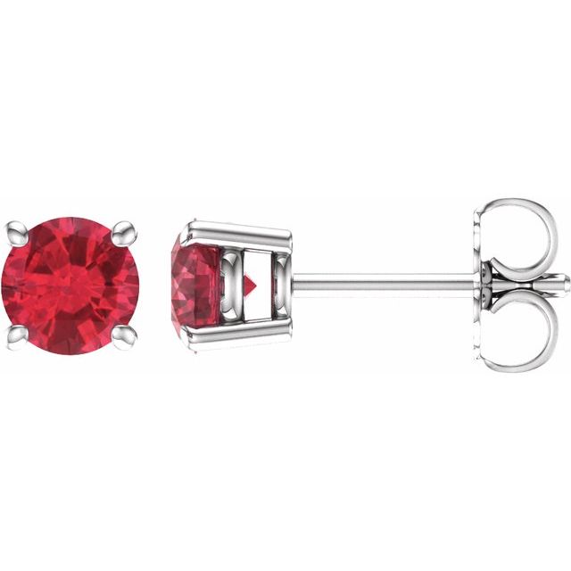 Round 5mm Natural Ruby Stud Earrings