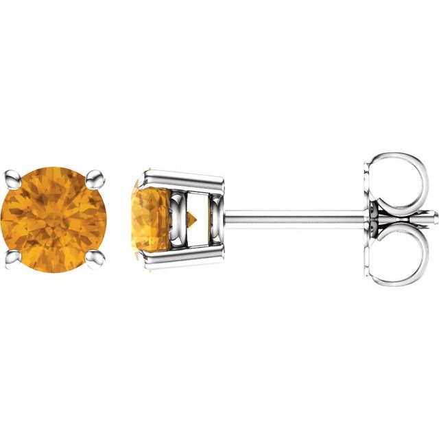 Round 5mm Natural Citrine Stud Earrings