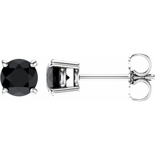 Round 5mm Natural Black Onyx Stud Earrings