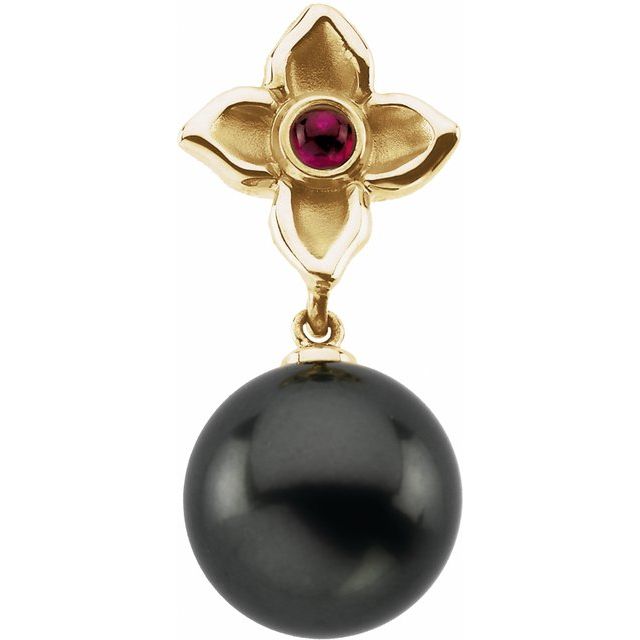 12mm Cultured Gray Tahitian Pearl & Natural Ruby Pendant