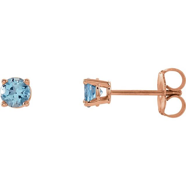 Round 4mm Natural Aquamarine Stud Earrings