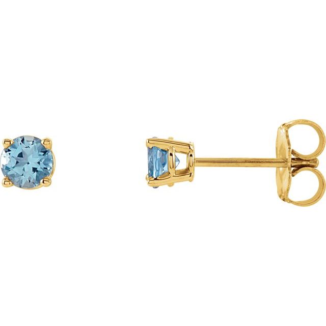 Round 4mm Natural Aquamarine Stud Earrings