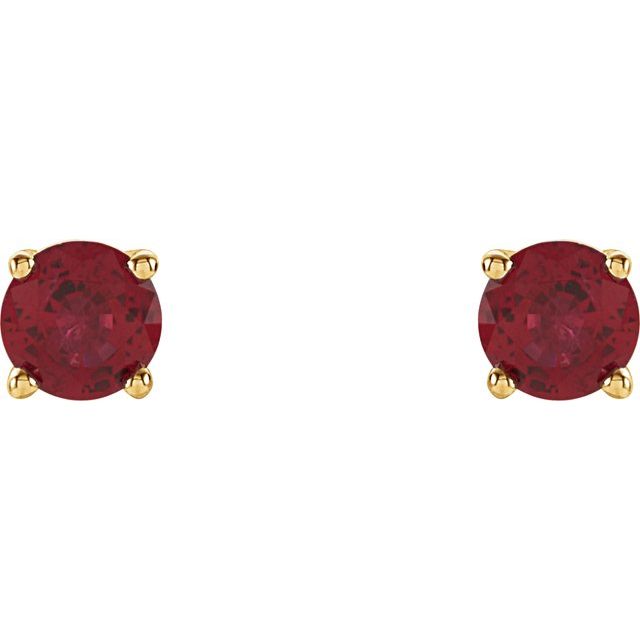Round 4mm Natural Ruby Stud Earrings