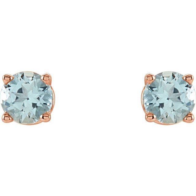 Round 4mm Natural Aquamarine Stud Earrings