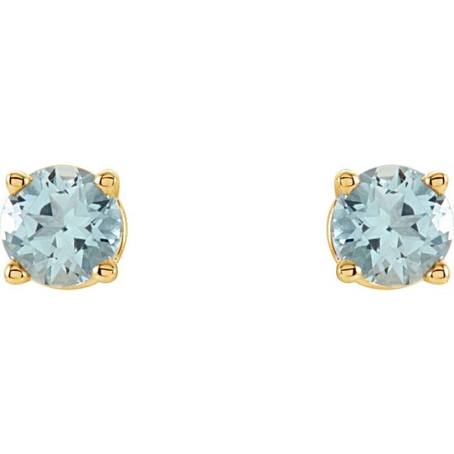 Round 4mm Natural Aquamarine Stud Earrings