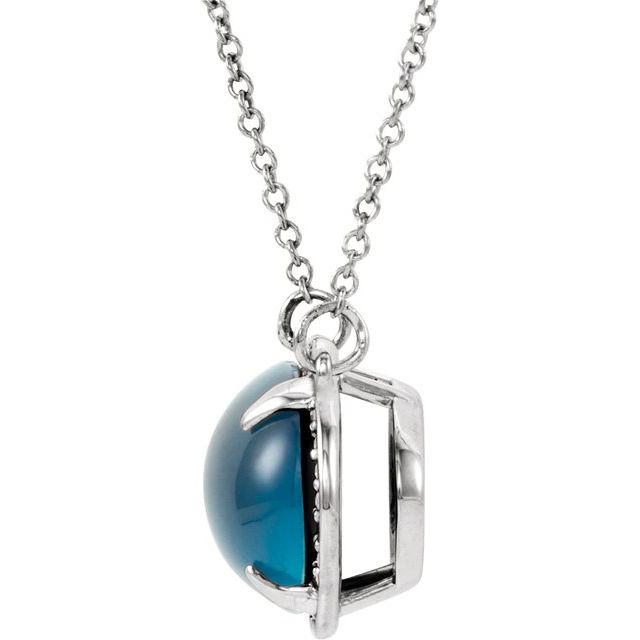 Oval Natural London Blue Topaz & .08 CTW Natural Diamond Halo-Style 16 1/2" Necklace