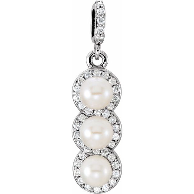 Cultured White Freshwater Pearl & 1/5 CTW Natural Diamond Halo-Style Pendant