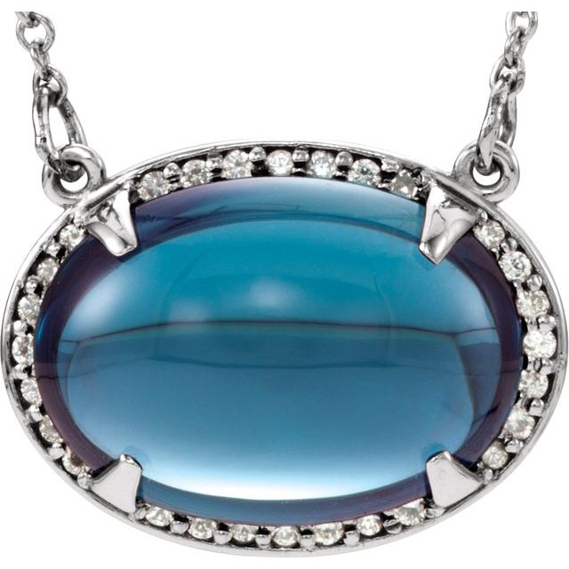 Oval Natural London Blue Topaz & .08 CTW Natural Diamond Halo-Style 16 1/2" Necklace