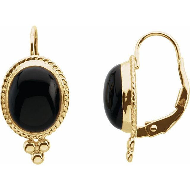 Oval Natural Onyx Lever Back Earrings