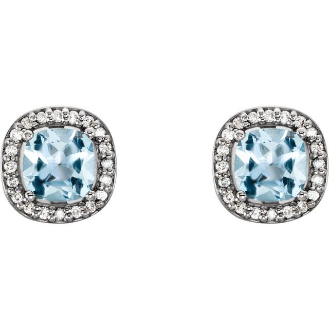 Cushion Natural Sky Blue Topaz & 1/10 CTW Natural Diamond Earrings