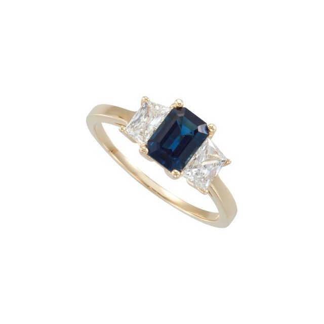 Natural Blue Sapphire & 3/4 CTW Natural Diamond Three-Stone Ring