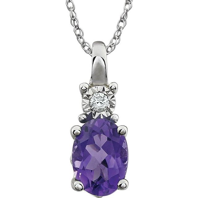 Oval Natural Amethyst & .02 CT Natural Diamond Necklace