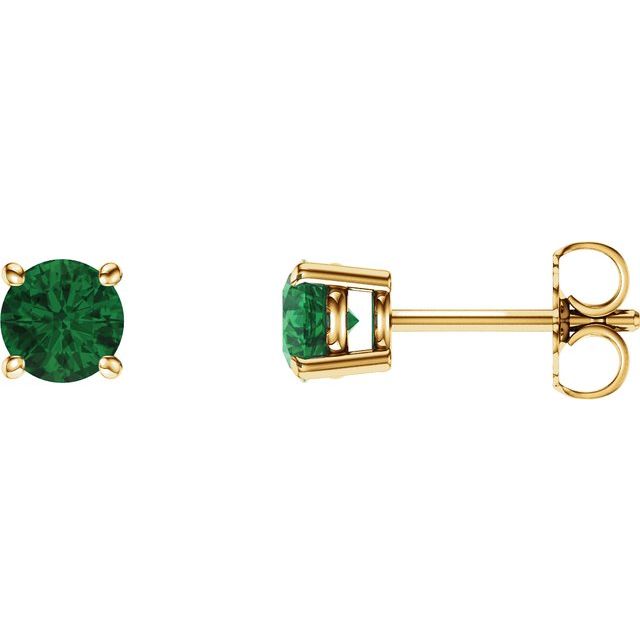 Round 5mm Natural Emerald Stud Earrings