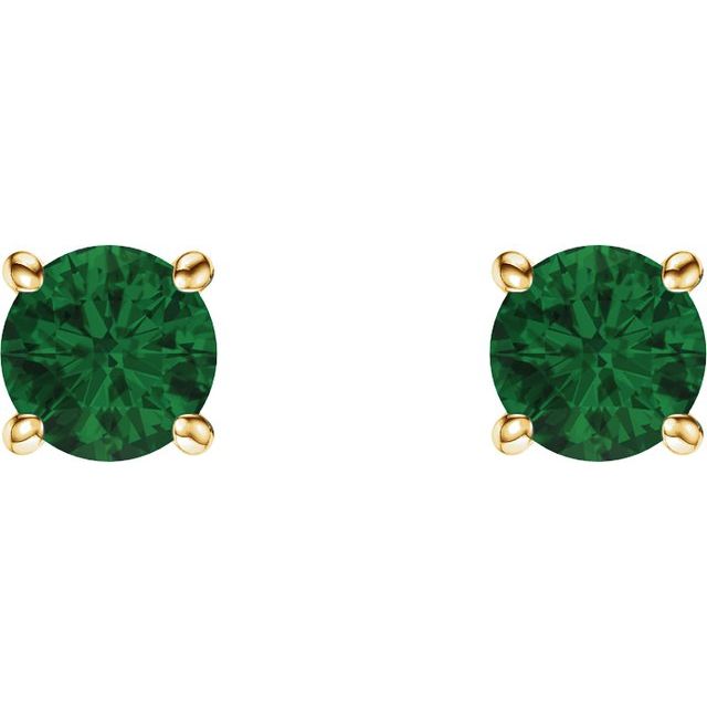 Round 5mm Natural Emerald Stud Earrings