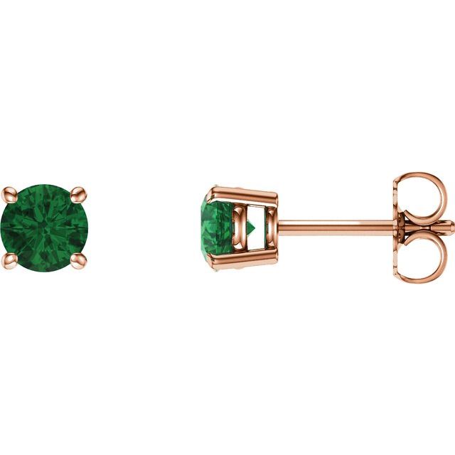 Round 5mm Natural Emerald Stud Earrings