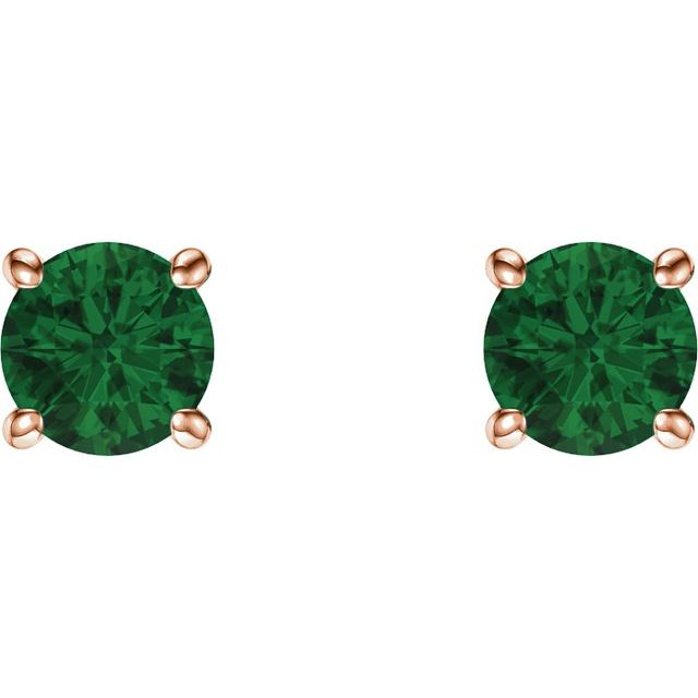 Round 5mm Natural Emerald Stud Earrings