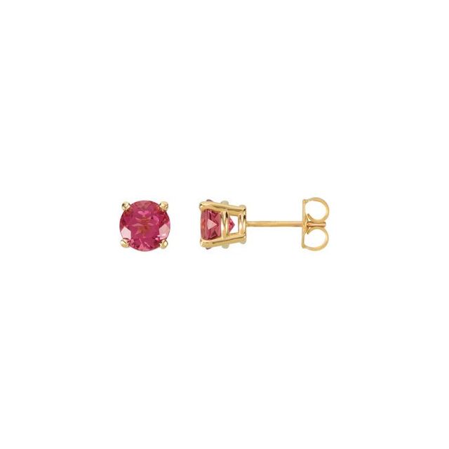 Round 6mm Natural Pink Tourmaline Earrings