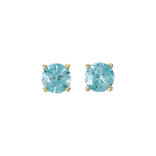 Round 6mm Natural Blue Zircon Earrings