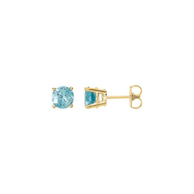 Round 6mm Natural Blue Zircon Earrings