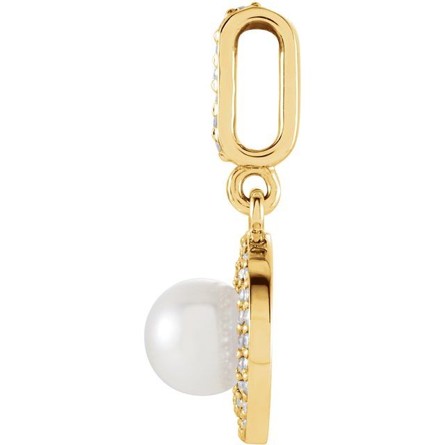 Cultured White Freshwater Pearl & 1/8 CTW Natural Diamond Pendant