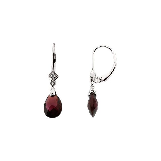 Briolette Natural Brazilian Garnet & .025 CTW Natural Diamond Earrings