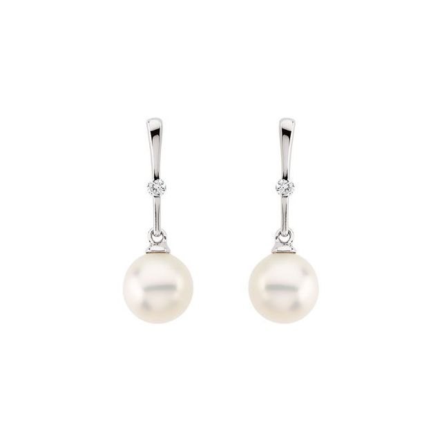 Cultured White Freshwater Pearl & .06 CTW Natural Diamond Earrings