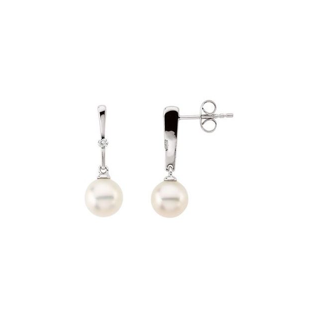 Cultured White Freshwater Pearl & .06 CTW Natural Diamond Earrings