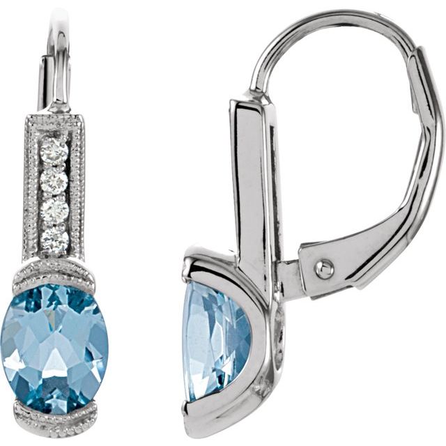 Oval Natural Aquamarine & .08 CTW Natural Diamond Earrings