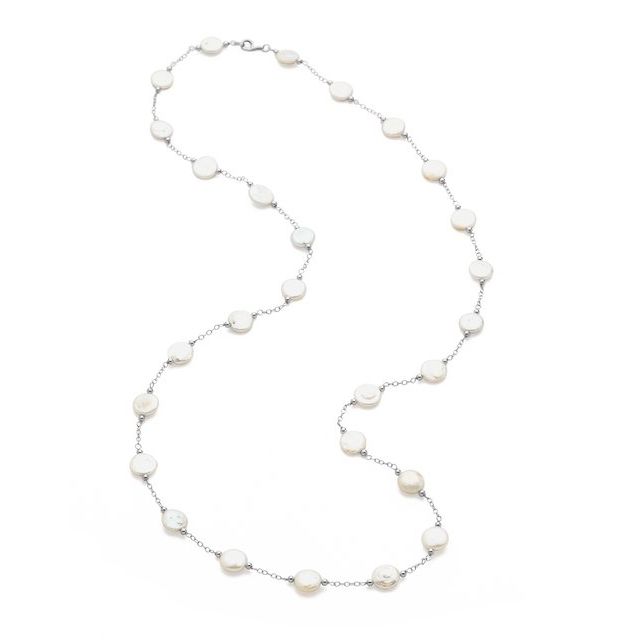 12-13mm Cultured White Freshwater Pearl Coin Necklace