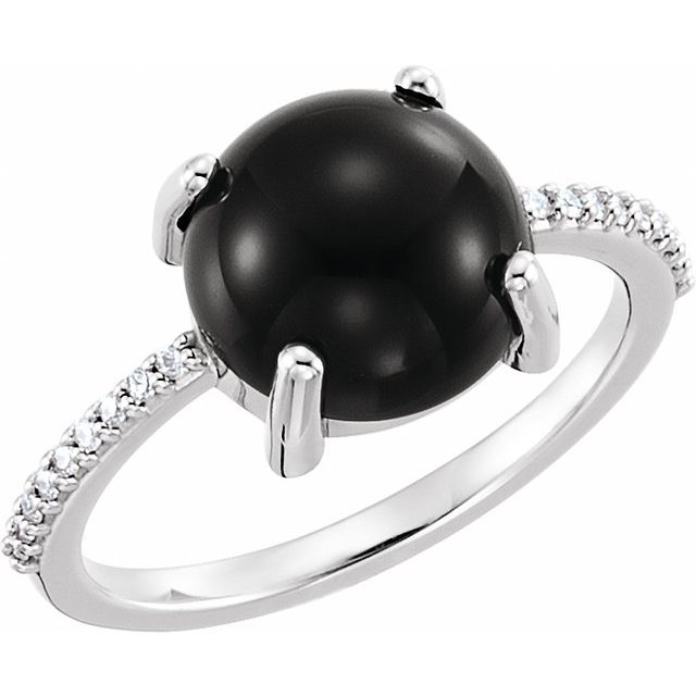 10mm Round Natural Onyx & .08 CTW Natural Diamond Ring