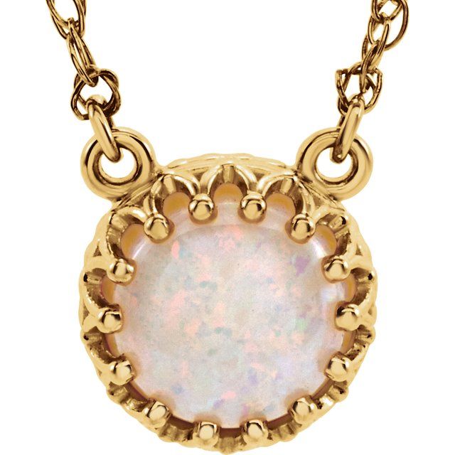 Round 8mm Natural White Opal Crown Necklace