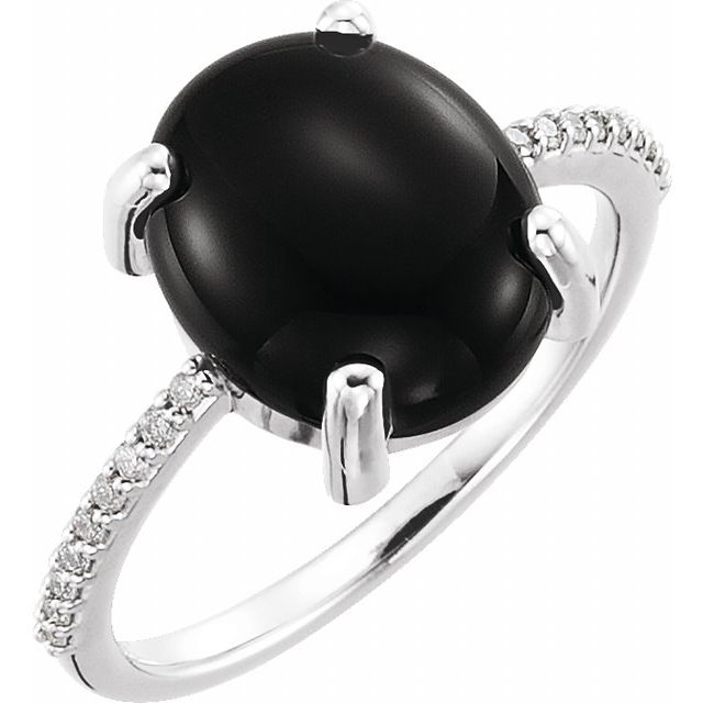 12x10mm Oval Natural Onyx & .08 CTW Natural Diamond Ring
