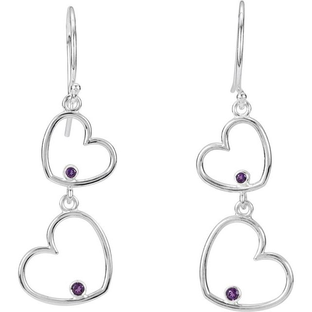 Round Natural Amethyst Double Heart Earrings