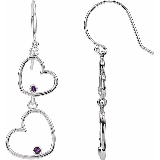 Round Natural Amethyst Double Heart Earrings