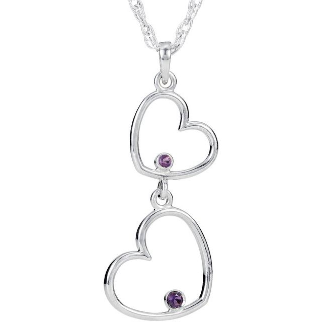 Round Natural Amethyst Double Heart Necklace