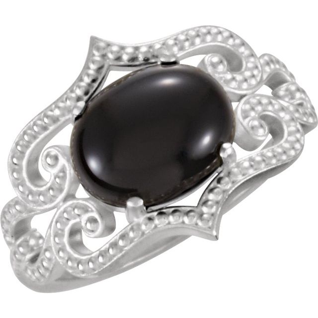 Oval Natural Onyx Cabochon Ring