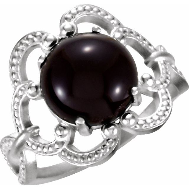 Round Natural Black Onyx Cabochon Ring