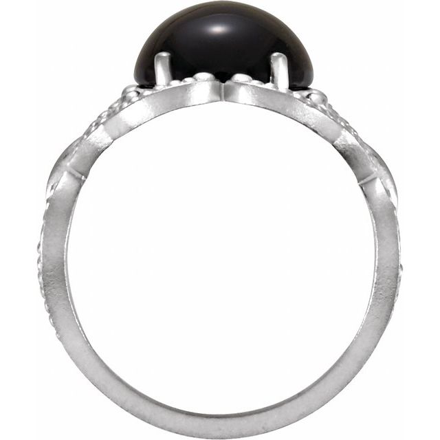 Round Natural Black Onyx Cabochon Ring