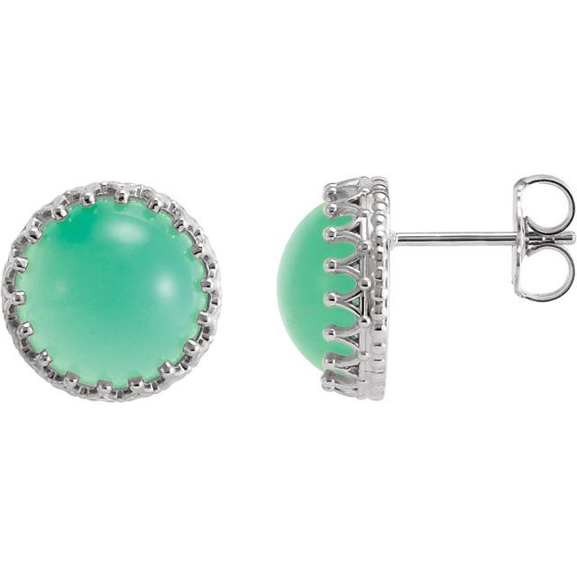 Round 10mm Natural Green Chrysoprase Earrings