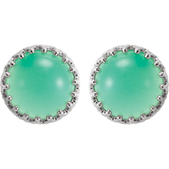 Round 10mm Natural Green Chrysoprase Earrings