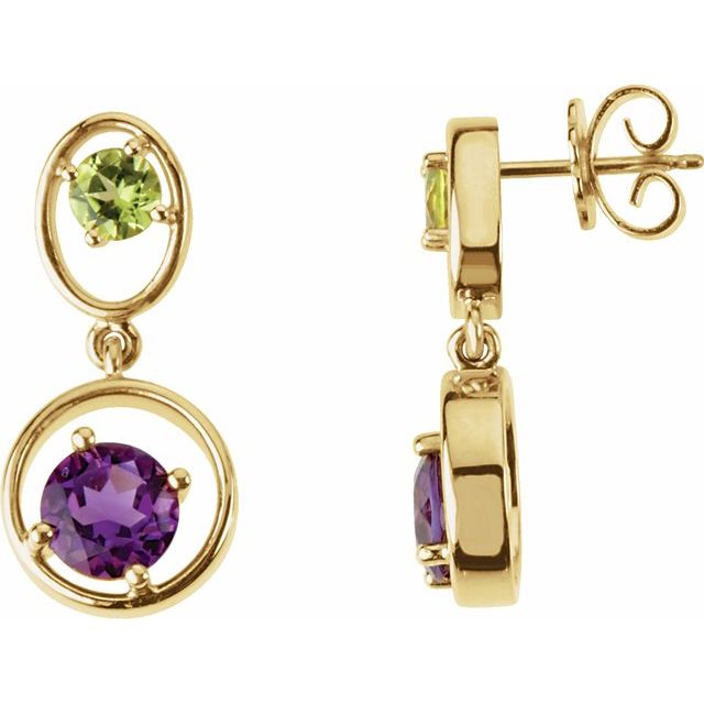 Round Natural Peridot & Natural Amethyst Earrings