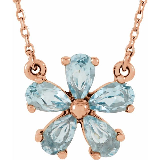 Pear Natural Sky Blue Topaz Flower Necklace