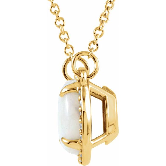 Round Natural White Opal & .05 CTW Natural Diamond Necklace