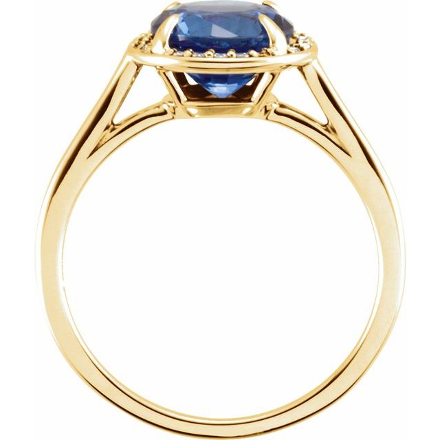 Round Lab-Grown Blue Sapphire & .05 CTW Natural Diamond Ring