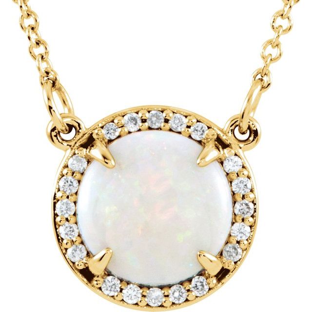 Round Natural White Opal & .05 CTW Natural Diamond Necklace