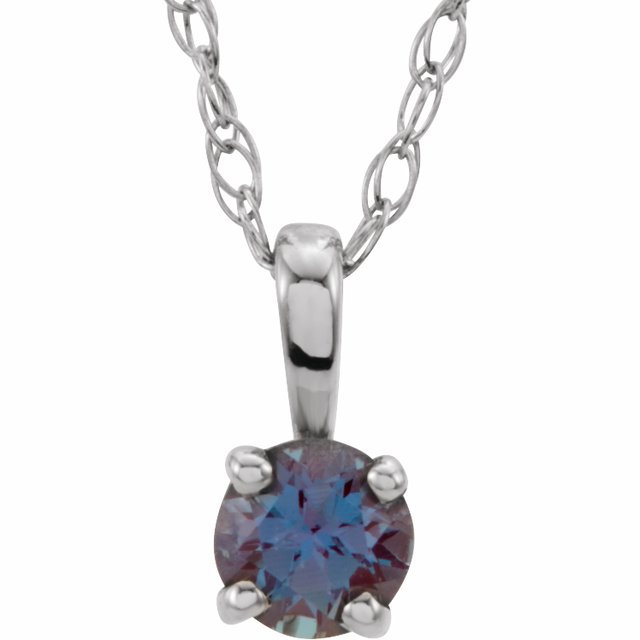 Round 3mm Lab-Grown Alexandrite Youth Solitaire 14" Necklace