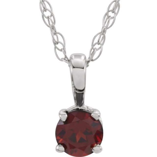 Round 3mm Natural Mozambique Garnet Youth Solitaire 14" Necklace