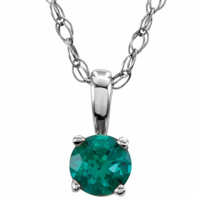 Round 3mm Natural Emerald Youth Solitaire 14" Necklace