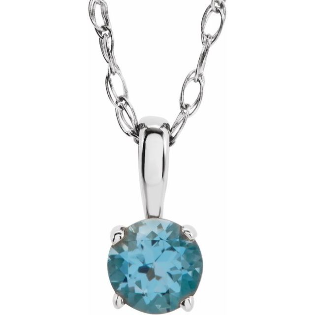 Round 3mm Natural Swiss Blue Topaz Youth Solitaire 14" Necklace