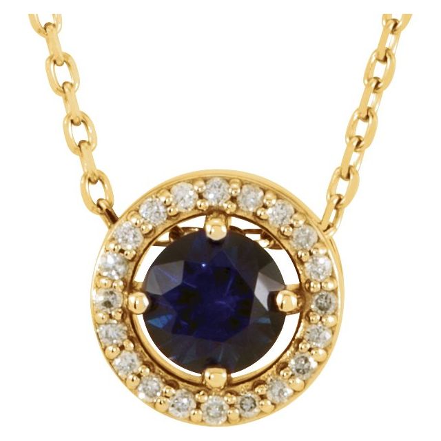 Round Natural Blue Sapphire & .05 CTW Natural Diamond Halo-Style Necklace